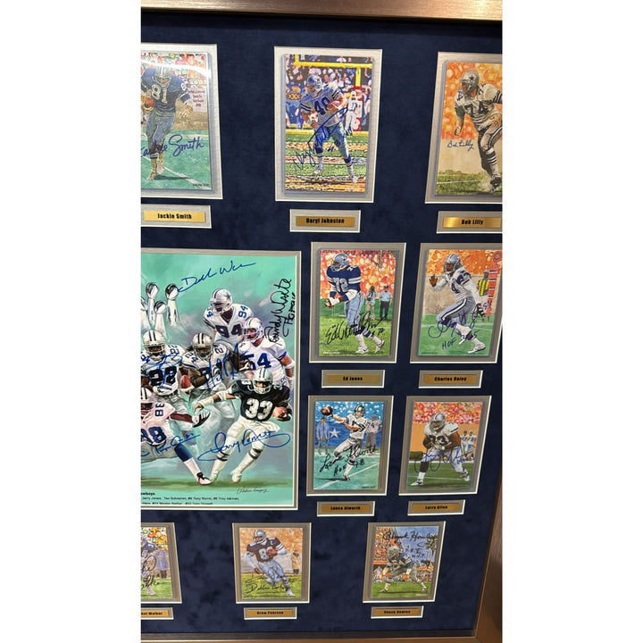 Dallas Cowboys All time greats (30) Roger Staubach Troy Aikman Tom Landry signed and framed with proof dims 43x51