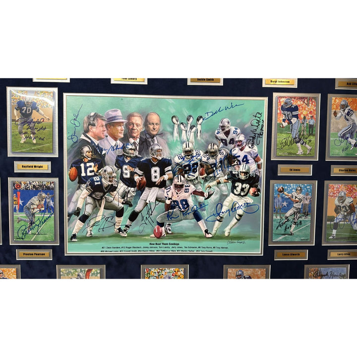 Dallas Cowboys All time greats (30) Roger Staubach Troy Aikman Tom Landry signed and framed with proof dims 43x51