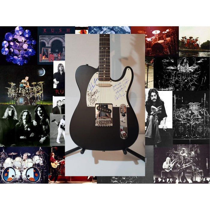 Neil Peart, Alex Lifeson, Geddy Lee Rush original Fender telecaster full size electric guitar signed with proof