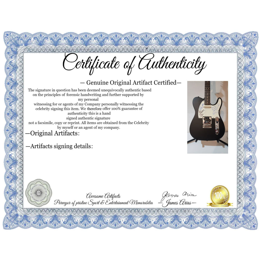 Neil Peart, Alex Lifeson, Geddy Lee Rush original Fender telecaster full size electric guitar signed with proof