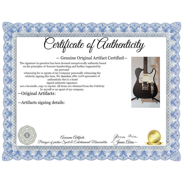 Neil Peart, Alex Lifeson, Geddy Lee Rush original Fender telecaster full size electric guitar signed with proof