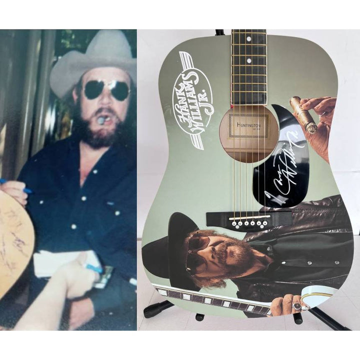 Hank Williams Jr. 39' Huntington Acoustic guitar signed with proof.