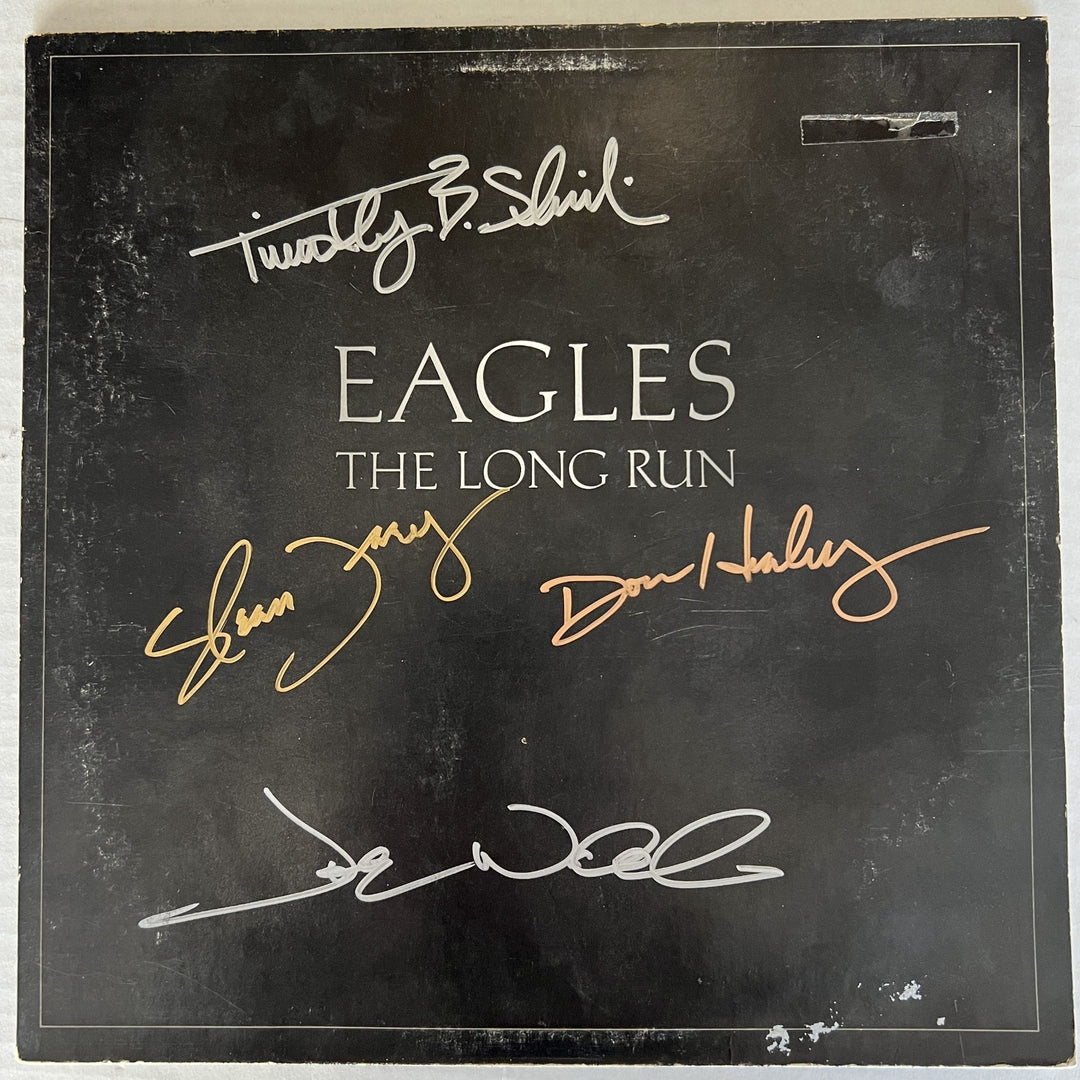 The Eagles the long run Don Felder, Don Henley, Glenn Frey, Joe Walsh, Randy Meisner LP signed with proof