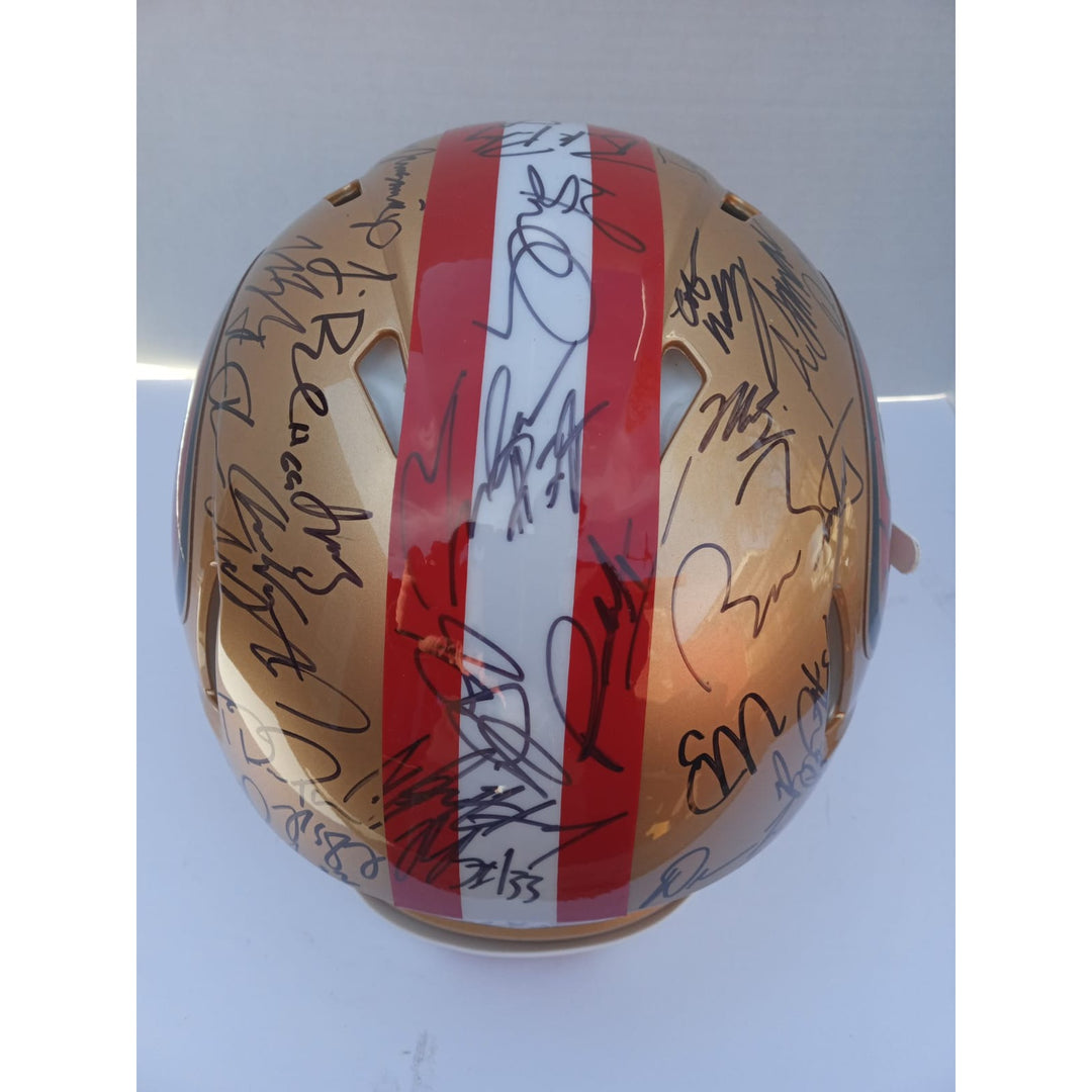 Brock Purdy Deebo Samuel Christian McCaffrey 2023 San Francisco 49ers Riddell speed pro model team signed helmet signed with proof