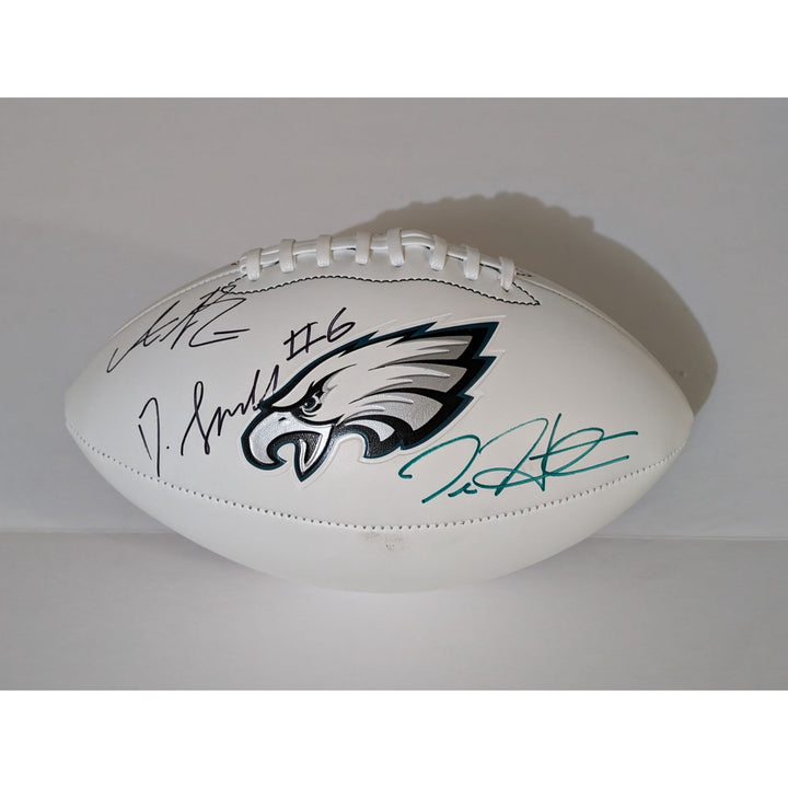 Philadelphia Eagles Jalen hurts Devanta Smith and AJ Brown full size football signed with proof