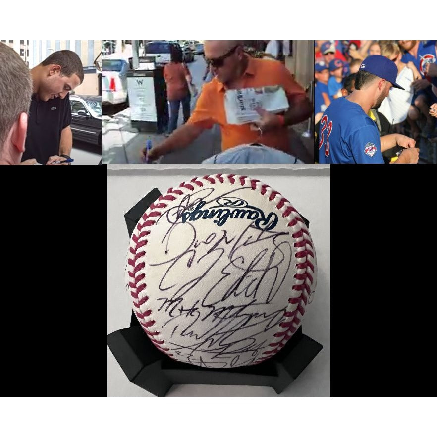 Anthony Rizzo Kris Bryant Joe Maddon Chicago Cubs World Series champions team signed baseball with proof