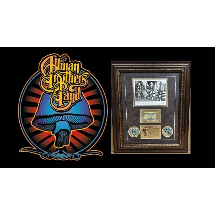 The Allman Brothers, Duane & Greg Allman, Butch Trucks, Dickey Betts, Warren Haynes, Johanny Johanson ticket & press photo signed and framed.