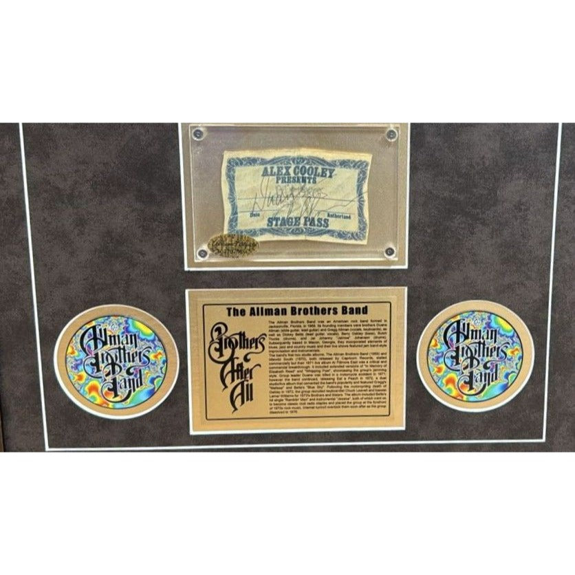 The Allman Brothers, Duane & Greg Allman, Butch Trucks, Dickey Betts, Warren Haynes, Johanny Johanson ticket & press photo signed and framed.