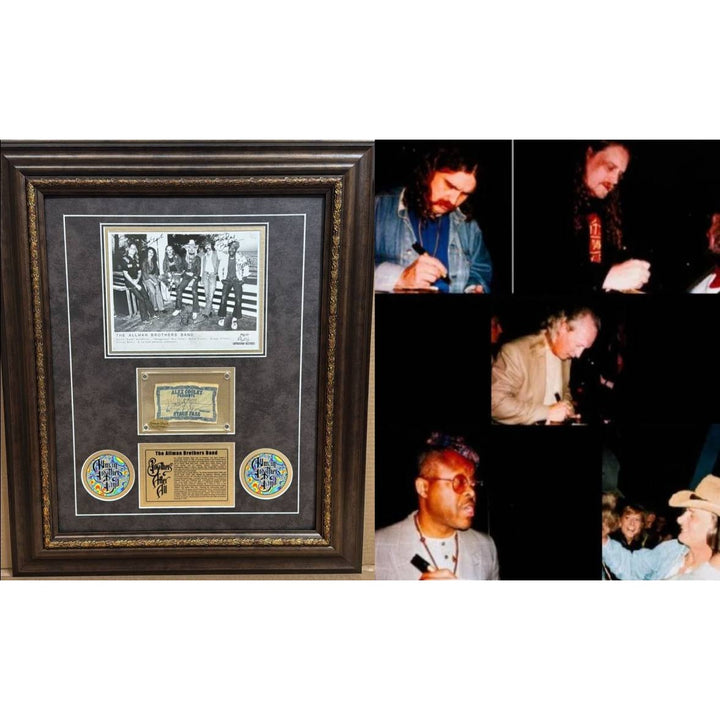 The Allman Brothers, Duane & Greg Allman, Butch Trucks, Dickey Betts, Warren Haynes, Johanny Johanson ticket & press photo signed and framed.