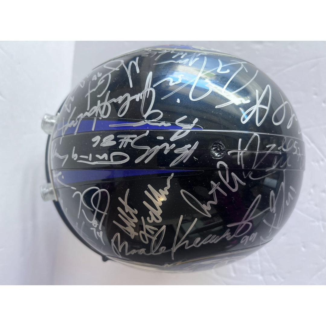 Baltimore Ravens Ray Lewis Ed Reed 2012 Super Bowl champions Riddell full size helmet signed with proof