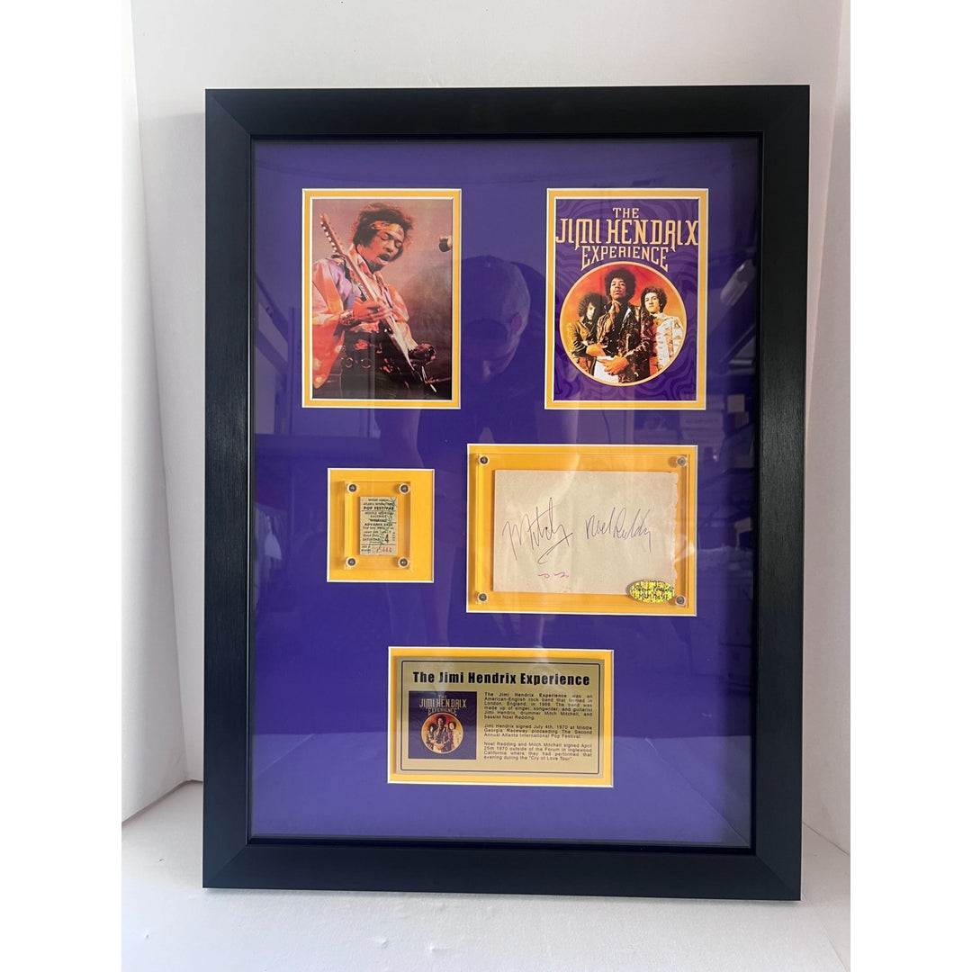 Jimi Hendrix Noel Redding Mitch Mitchell signed autograph book and concert ticket framed 20x27in with proof