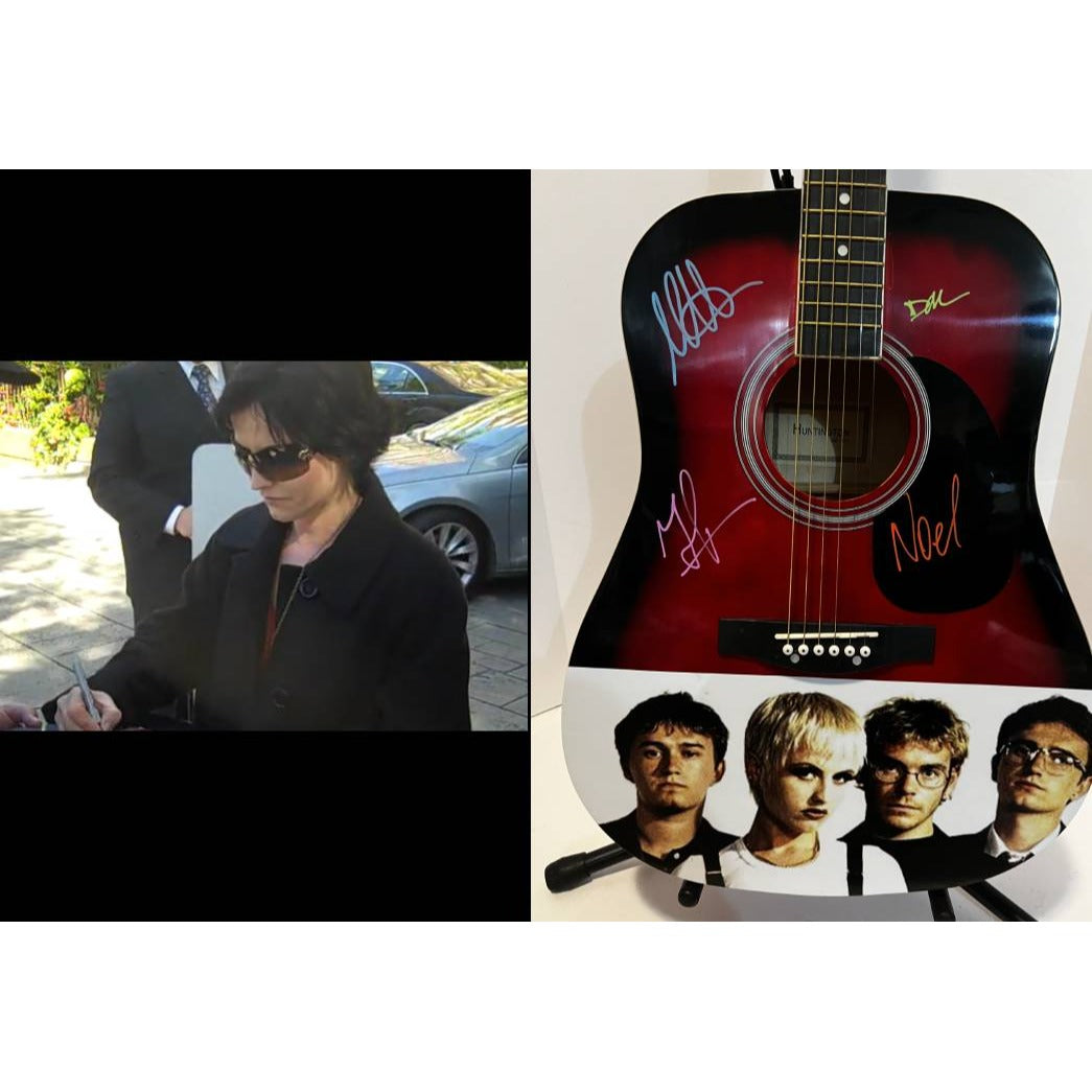 Dolores O Riordan, Noel and Mike Hogan, Fergal Lawler The Cranberries  one of a kind acoustic guitar signed with proof