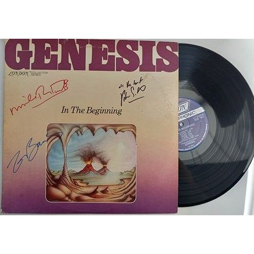 Peter Gabriel Tony Banks Mike Rutherford Genesis "In The Beginning" LP signed with proof