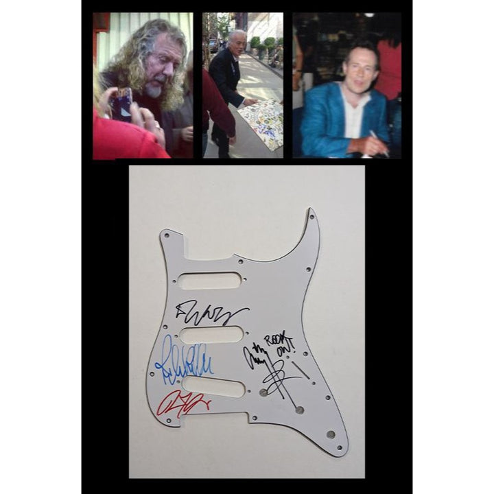 Jimmy Page Robert Plant John Paul Jones Led Zeppelin Fender Stratocaster electric guitar pick guard signed with proof