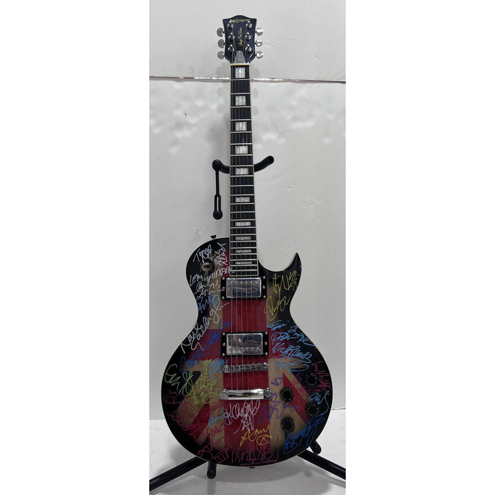 British Rock Legends 25 plus one of a kind electric guitar Coldplay, Amy Winehouse George Michael Morrissey Robert Smith signed with proof