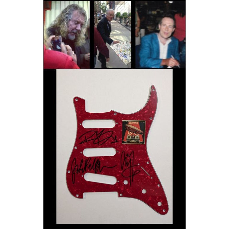 Robert Plant Jimmy Page John Paul Jones Led Zeppelin Fender Stratocaster electric guitar pickguard signed with proof