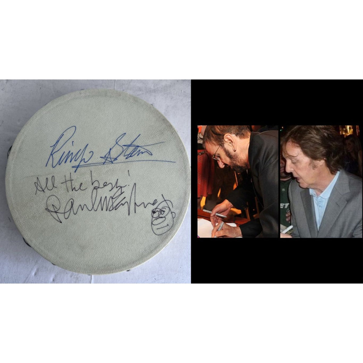 Paul McCartney and Ringo Starr of The Beatles 10-in tambourine signed ...