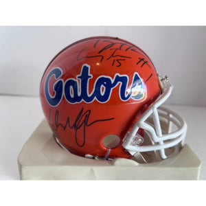 Florida Gators Tim Tebow Percy Harvin Urban Meyer Riddell mini helmet signed with proof