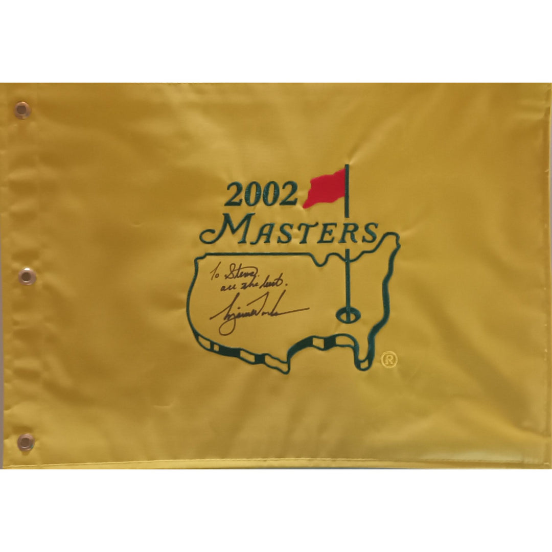 Tiger Woods "To Steve all the best" 2002 Masters Golf pin flag signed with proof