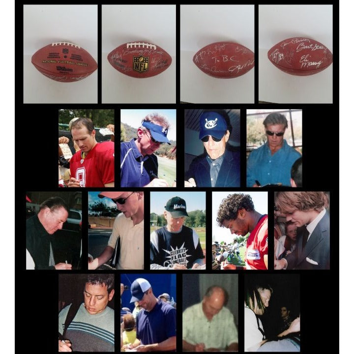 John Elway, Joe Namath, Peyton Manning, Brett Favre, 17 Hall of Fame quarterbacks signed NFL game football with proof