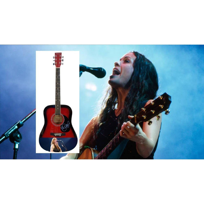 Alanis Morissette full size Huntington acoustic guitar signed with proof.