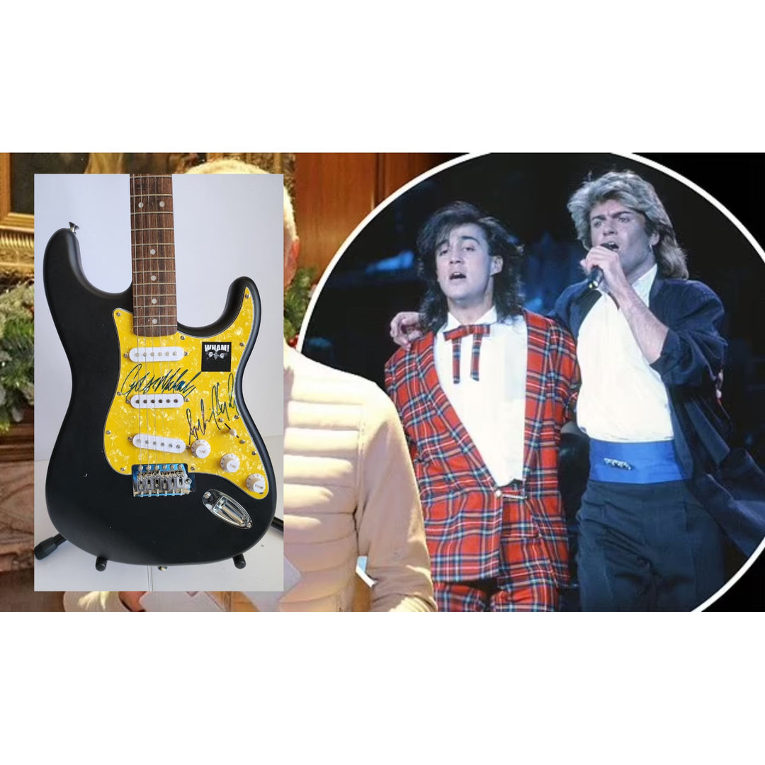 George Michael & Andrew Ridgeley Wham genuine Fender Stratocaster electric guitar signed with proof
