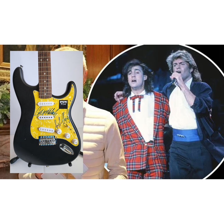 George Michael & Andrew Ridgeley Wham genuine Fender Stratocaster electric guitar signed with proof
