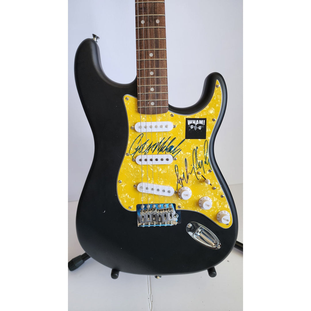 George Michael & Andrew Ridgeley Wham genuine Fender Stratocaster electric guitar signed with proof