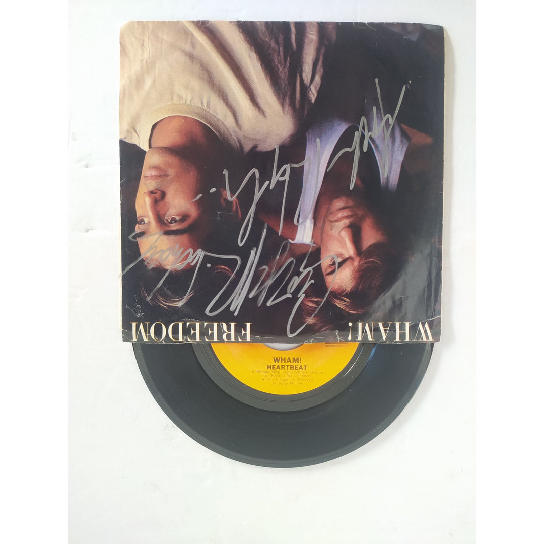 Wham Freedom George Michael Andrew Ridgeley original 45 signed with proof