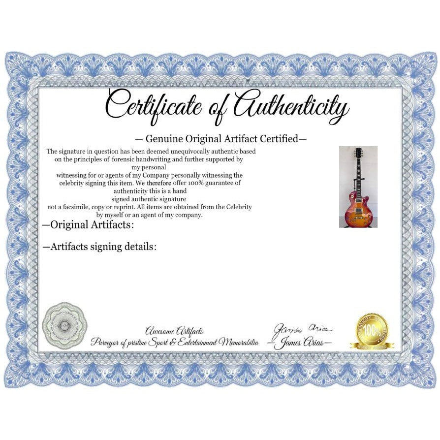 Def Leppard Joe Elliott, Rick Allen, Phil Collen, Rick Savage, Vivian Campbell, vintage cherry les paul full size electric guitar signed.