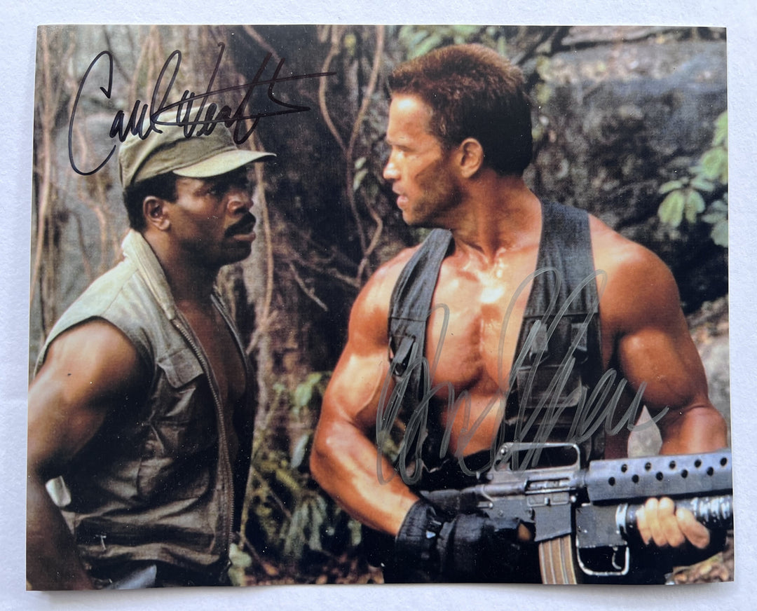 Arnold Schwarzenegger and Carl's Weathers Commando 8x10 photo signed with proof