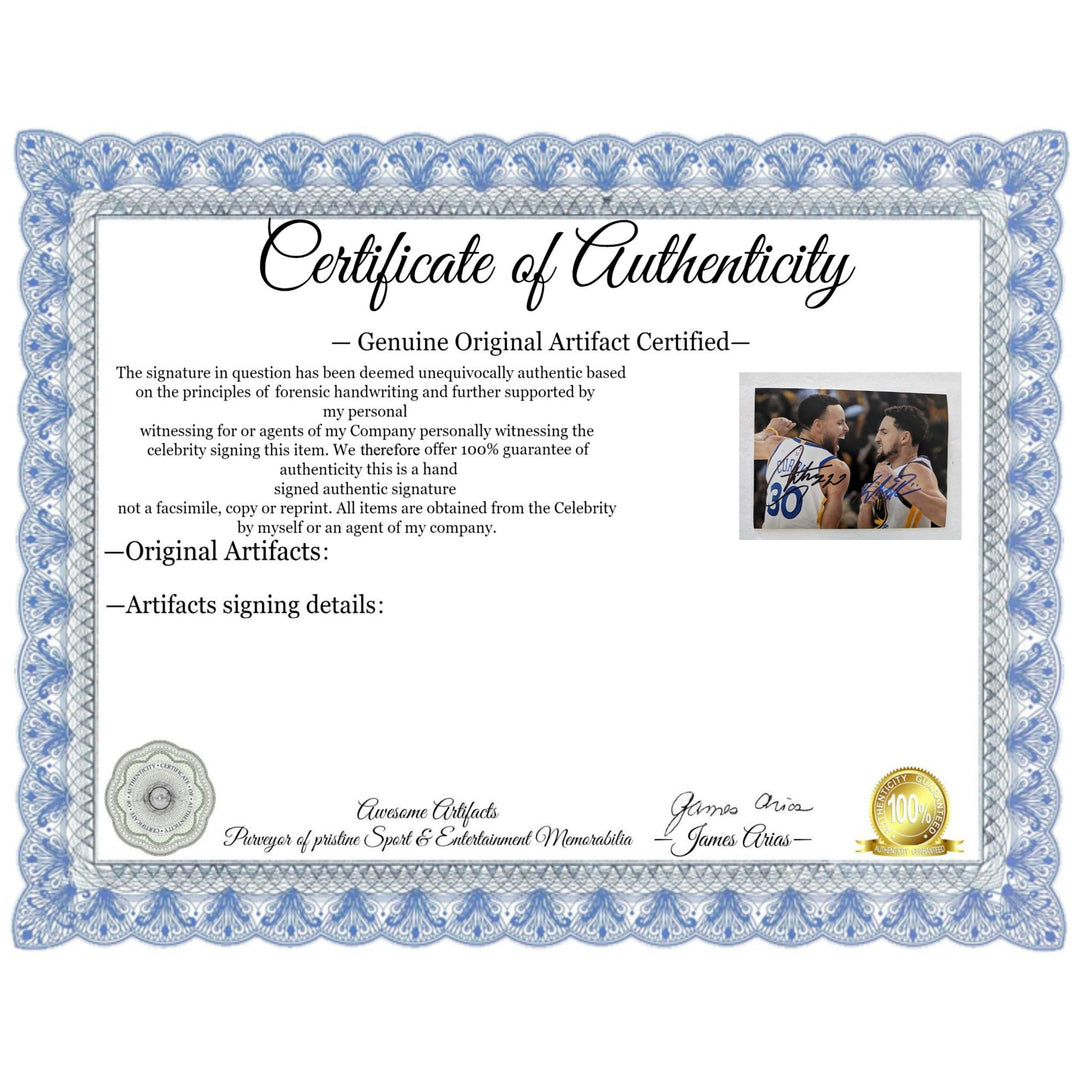 Stephan Curry and Klay Thompson Golden State Warriors  5x7 photo signed with proof - Awesome Artifacts