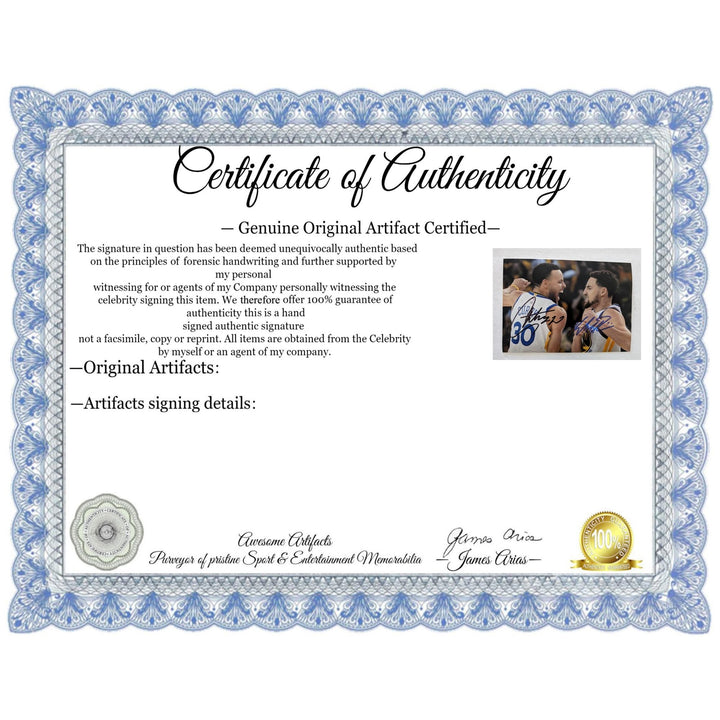 Stephan Curry and Klay Thompson Golden State Warriors  5x7 photo signed with proof - Awesome Artifacts