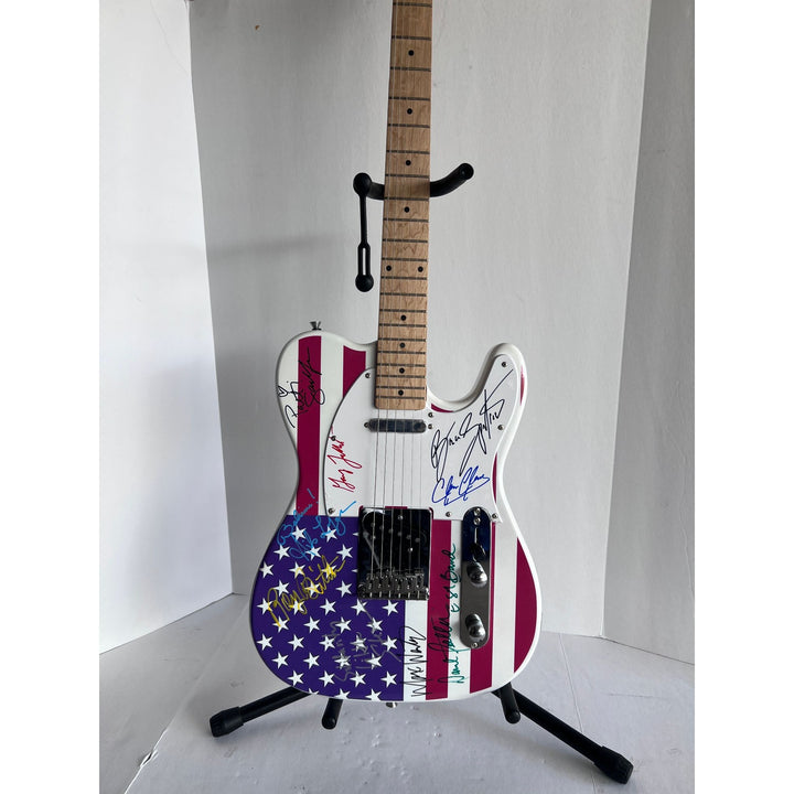 Bruce Springsteen Clarence Clemons Roy Bittan Patty Scialfa and the E Street Band full size American flag electric guitar signed with proof