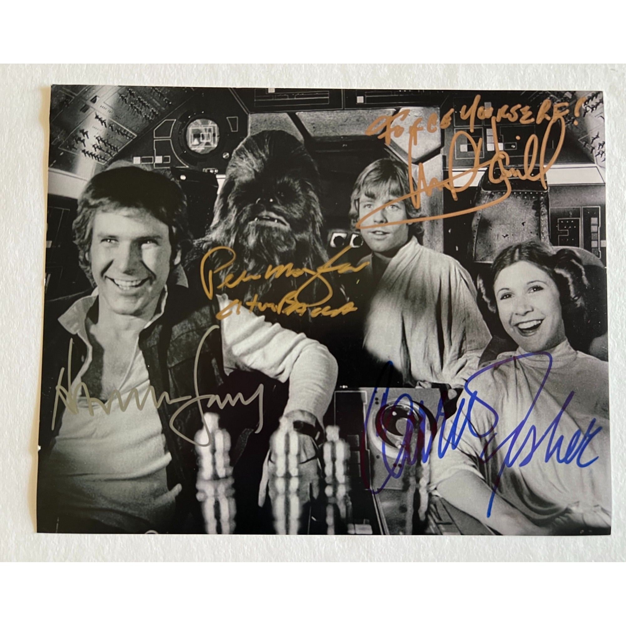 Star Wars Harrison Ford Mark Hamell Carrie Fisher and Peter Mayhew 8x10 photo signed with proof