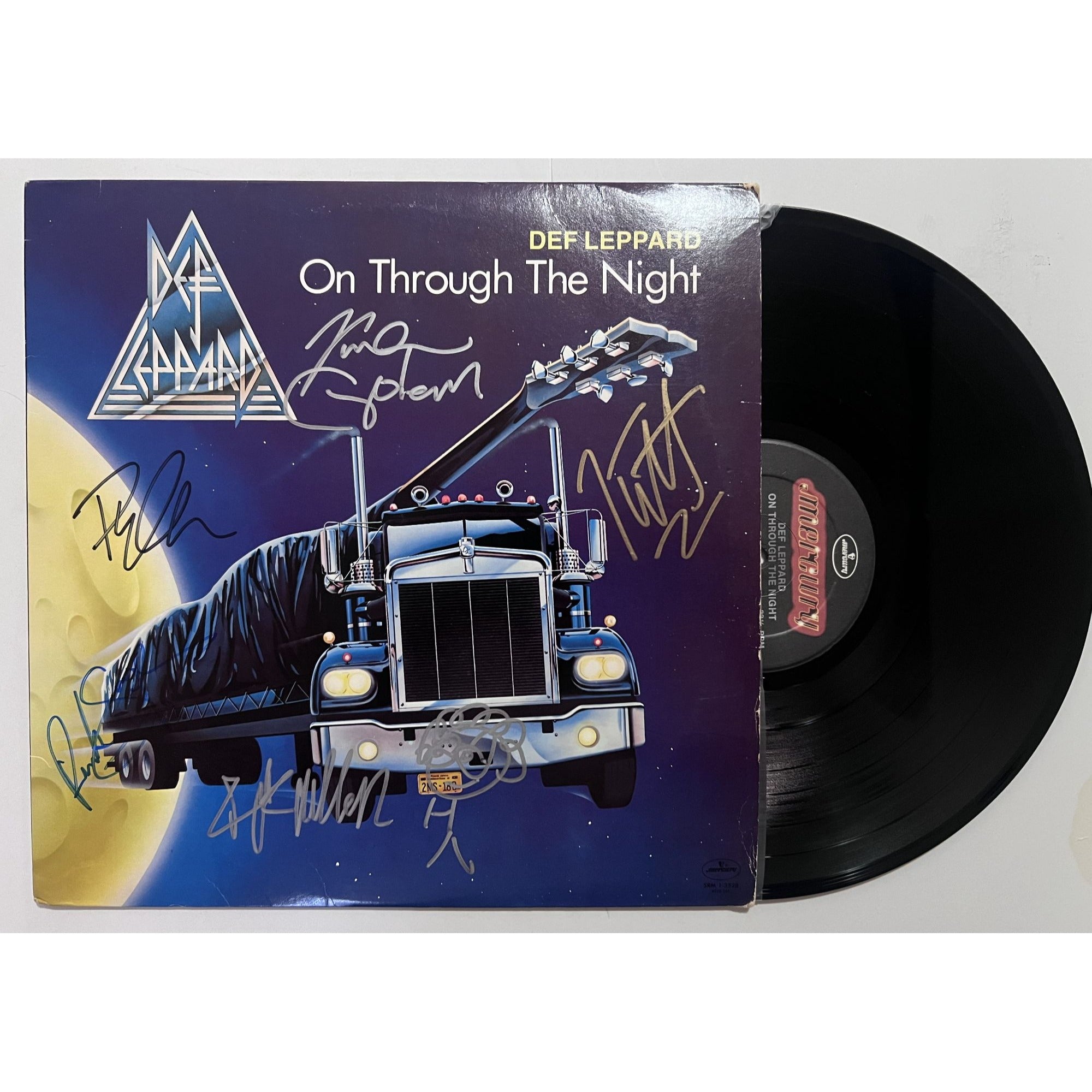 Rick Savage Vivian Campbell Rick Allen Def Leppard On Through The Night  LP signed with proof