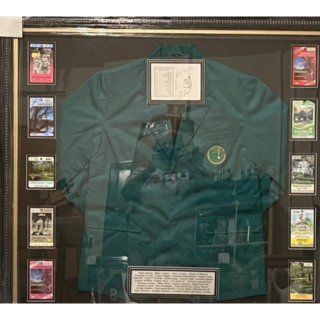 Tiger Woods Jack Nicklaus Arnold Palmer 40 + Masters golf champions green jacket signed and framed  with proof