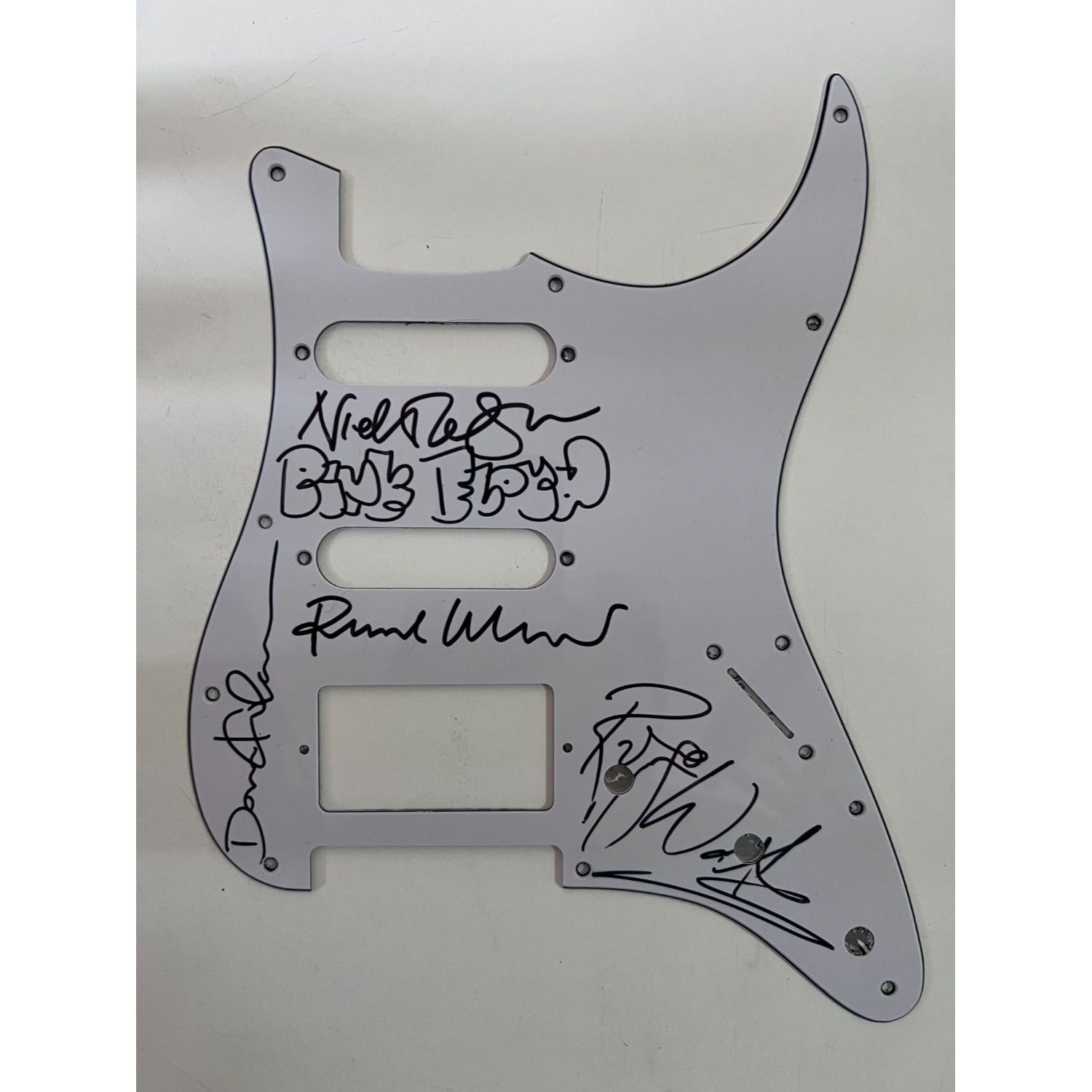 Pink Floyd David Gilmour Richard Wright Nick Mason Roger Waters Fender Stratocaster electric guitar pick guard signed with proof