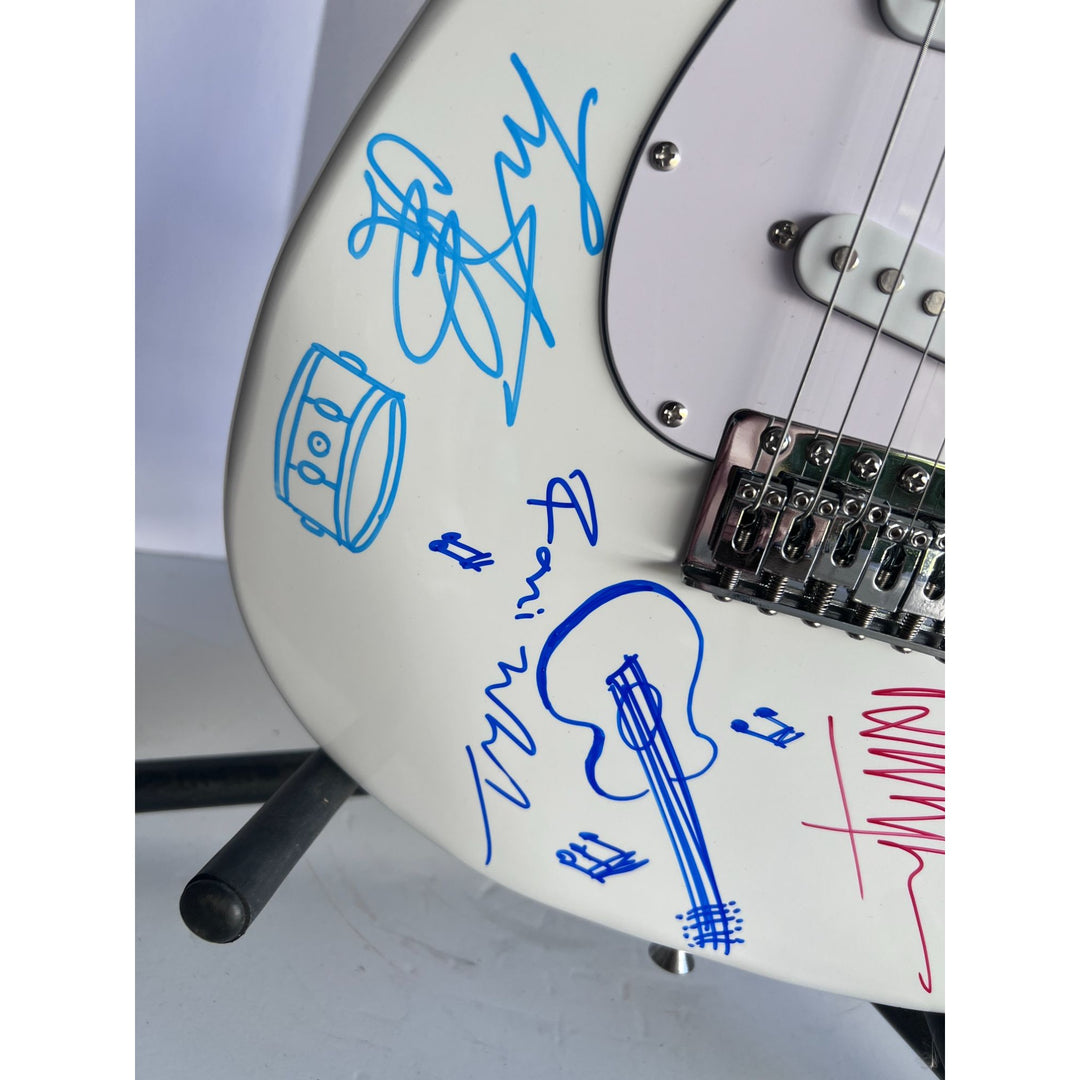 Bill Wyman Keith Richards Charlie Watts Ronnie Wood Mick Jagger full-size stratocaster electric guitar sign with proof