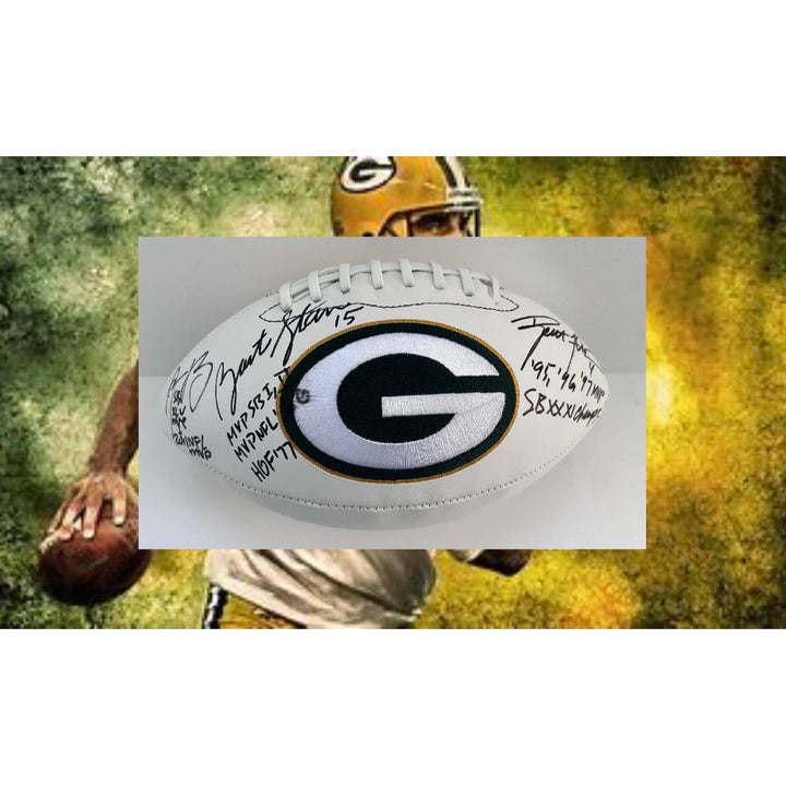 Bart Starr Aaron Rodgers Brett Favre Green Bay Packers full size football signed with proof