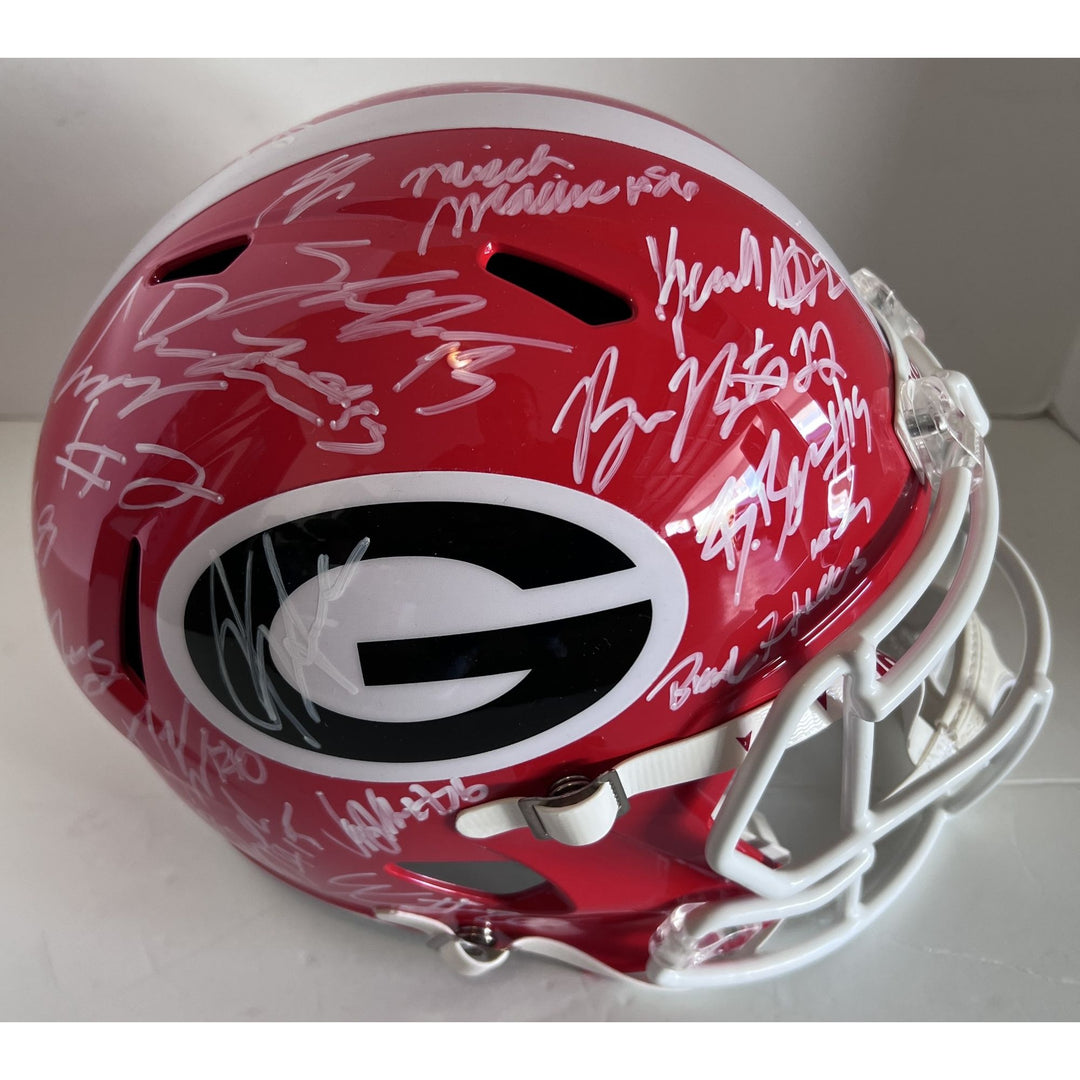 Georgia Bulldogs Stetson Bennett Kirby Smart Brock Bowers Georgia Bulldogs 2022-23 team signed Speed Riddell authentic