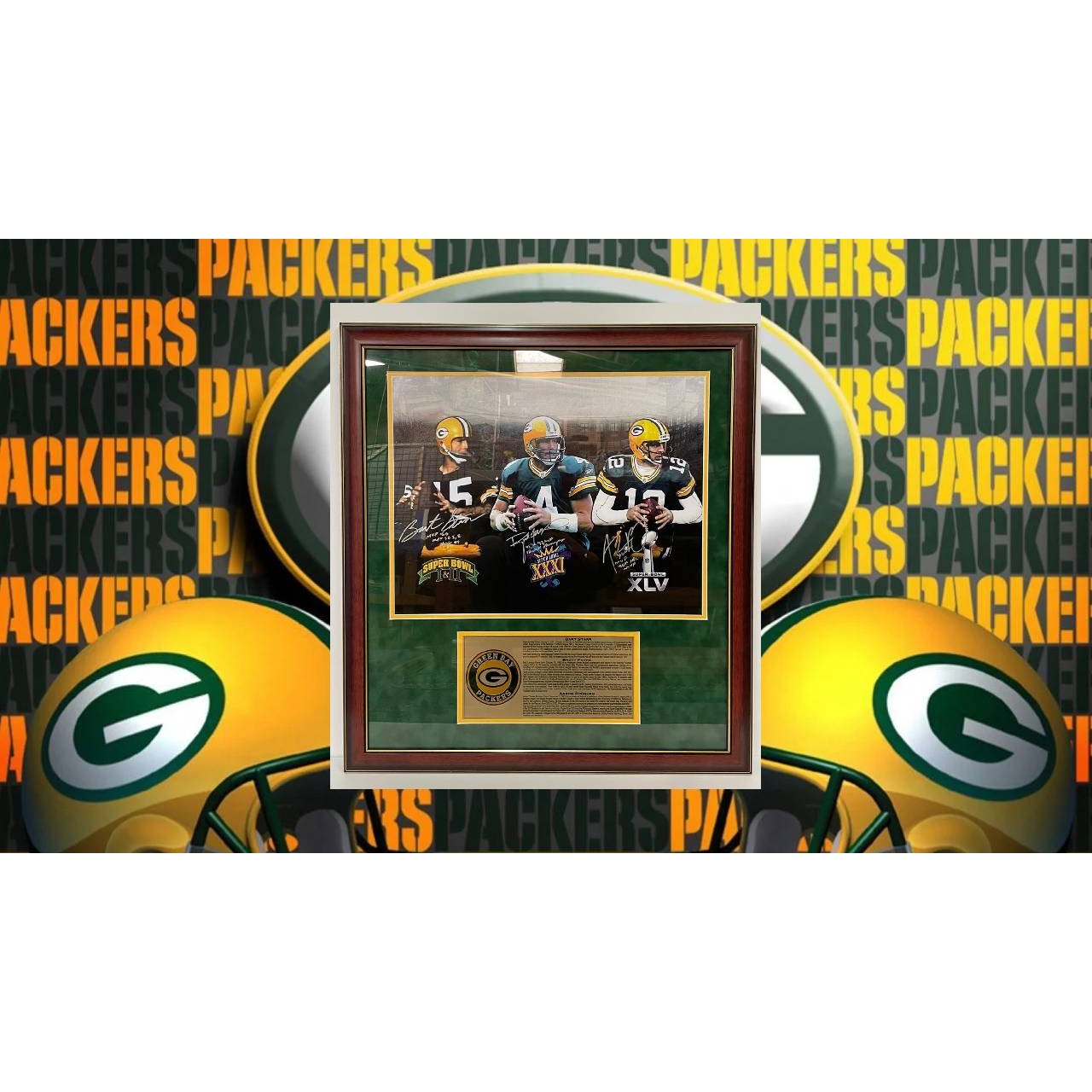 Green Bay Packers Bart Starr Brett Favre Aaron Rodgers 16 x 20 photo signed and framed  with Proof