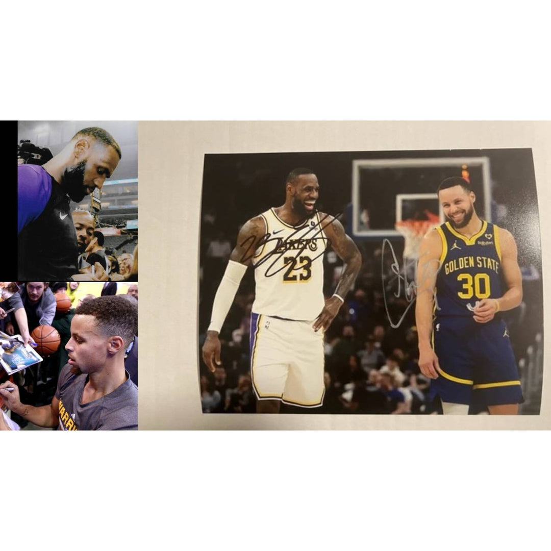 LeBron James Los Angeles Lakers Stephen Curry Golden State Warriors 8 x 10 photo signed with proof