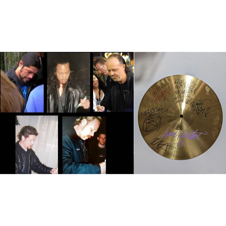 Metallica James Hetfield Robert Trujillo Lars Ulrich Dave Mustaine Kurt Hammett Jason Newsted cymbal signed with proof