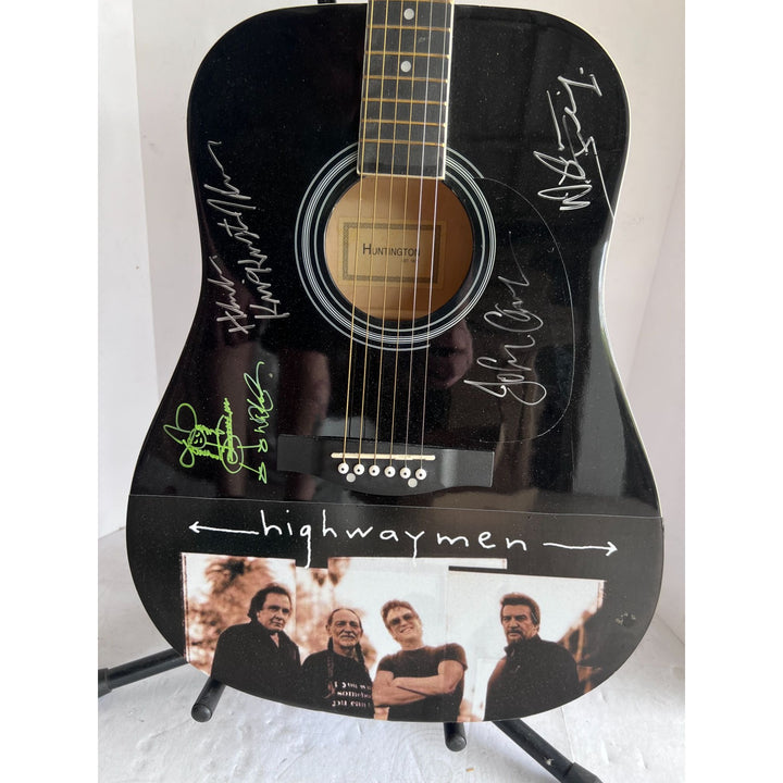 The Highwaymen Johnny Cash Waylon Jennings Kris Kristofferson Willie Nelson one of a kind acoustic guitar signed with proof