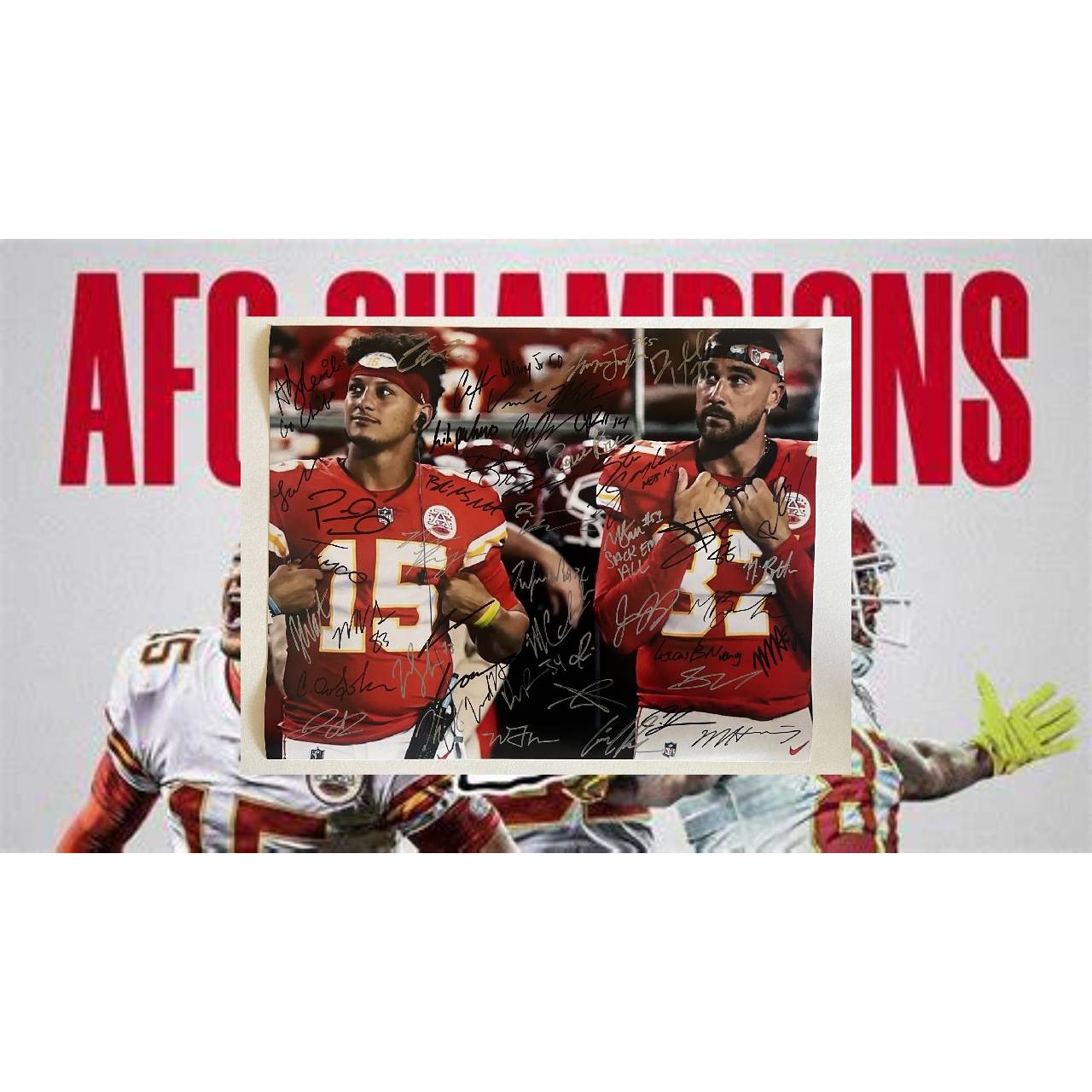 Kansas City Chiefs  2023-24 Patrick Mahomes Travis Kelce 40 plus sigs Super Bowl Champs team signed 16x20 photo signed  with proof