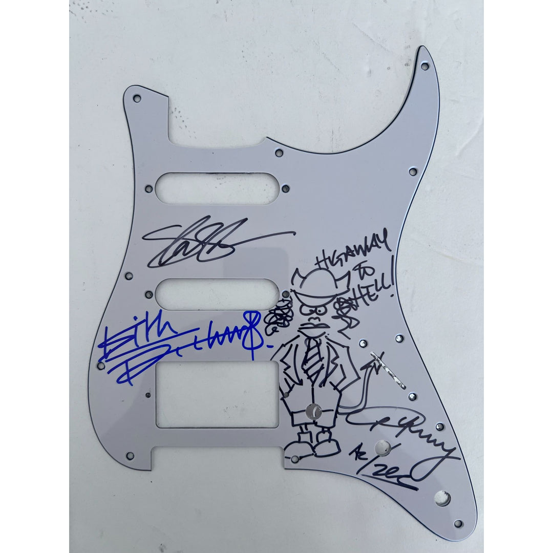 Keith Richards Rolling Stones Angus Young AC/DC Saul Hudson "Slash" GNR Fender Stratocaster electric guitar pickguard signed with proof