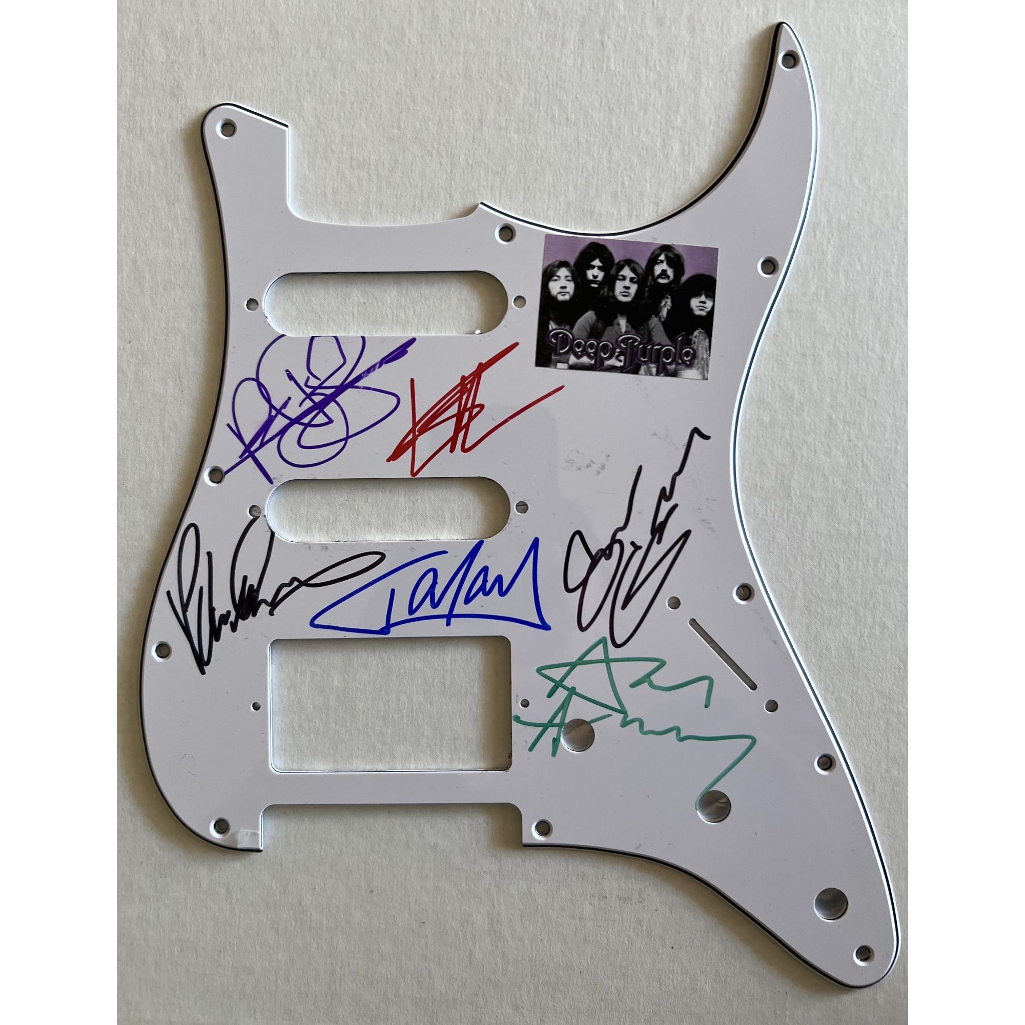 Deep Purple  Ian Paice Roger Glover Ian Gillan Don Airey  Stratocaster electric pickguard signed with proof