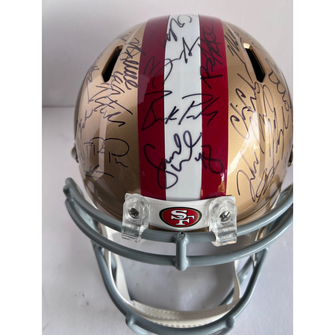 San Francisco 49ers 2023 24 Deebo Samuel, Brock Purdy Christian McCaffrey full size replica helmet team signed whit proof