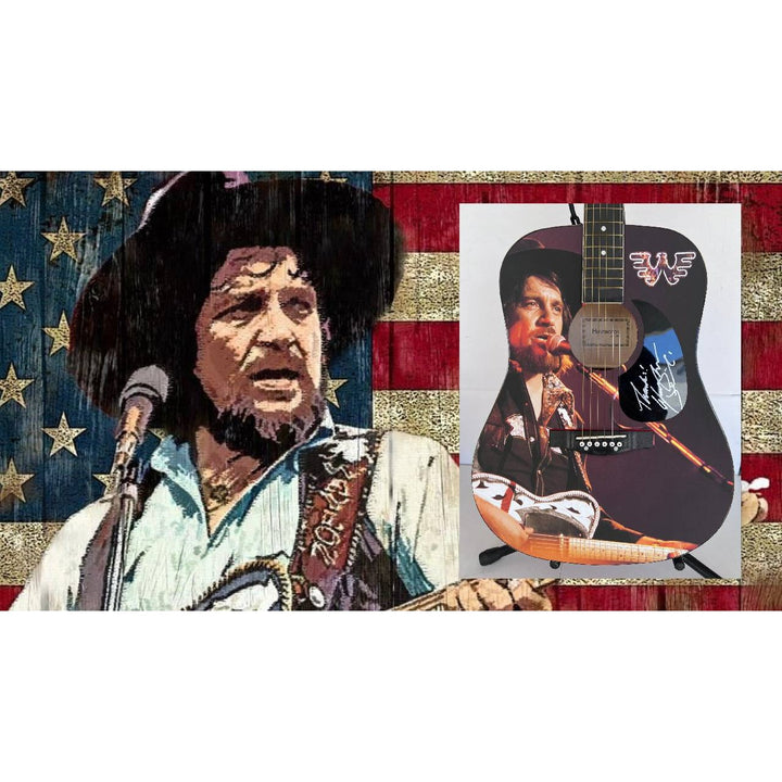 Waylon Jennings  one of a kind full size acoustic guitar signed with poof.